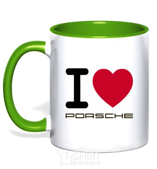 Mug with a colored handle I love Porsche kelly-green фото