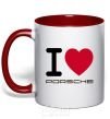 Mug with a colored handle I love Porsche red фото