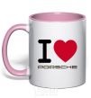 Mug with a colored handle I love Porsche light-pink фото