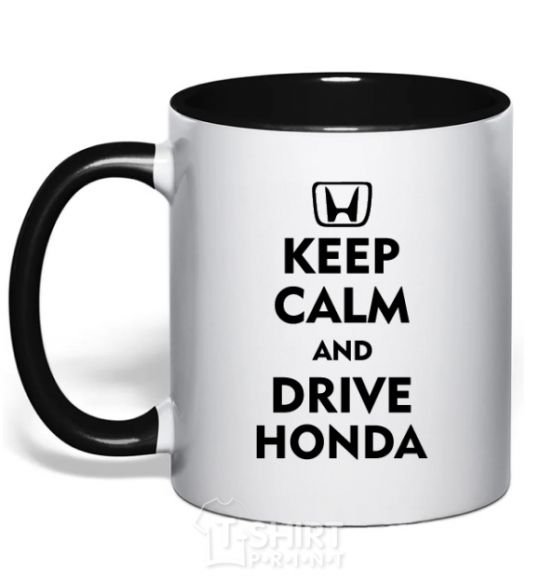 Чашка с цветной ручкой Keep calm and drive Honda Черный фото