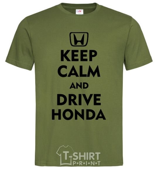 Мужская футболка Keep calm and drive Honda Оливковый фото