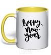 Mug with a colored handle Happy New Year Curvy yellow фото