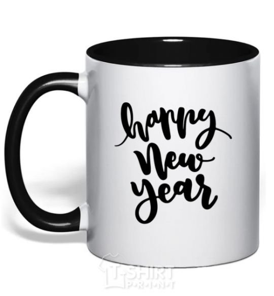 Mug with a colored handle Happy New Year Curvy black фото