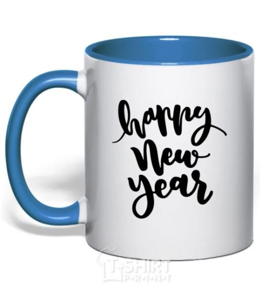 Mug with a colored handle Happy New Year Curvy royal-blue фото