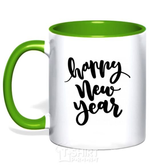 Mug with a colored handle Happy New Year Curvy kelly-green фото