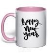 Mug with a colored handle Happy New Year Curvy light-pink фото