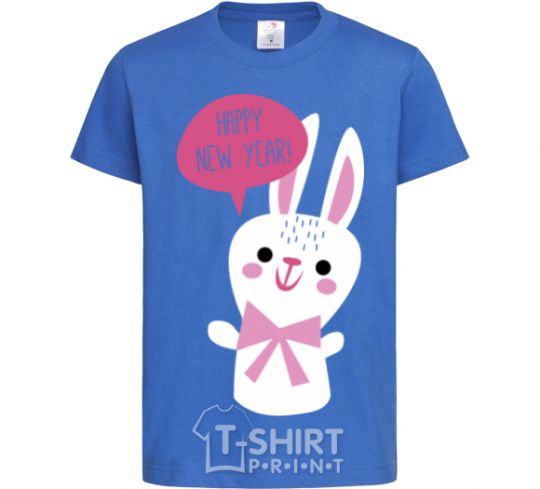 Kids T-shirt Happy New Year rabbit royal-blue фото