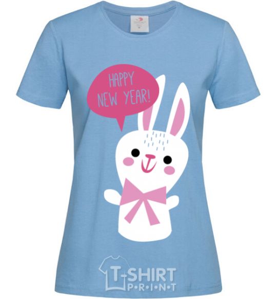 Women's T-shirt Happy New Year rabbit sky-blue фото