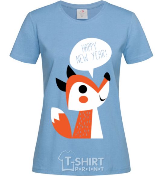 Women's T-shirt Happy New Year fox sky-blue фото