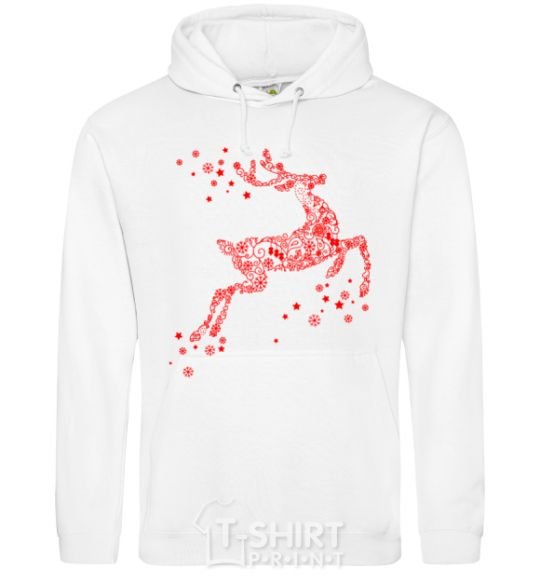 Men`s hoodie New Year Red Deer White фото