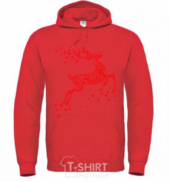 Men`s hoodie New Year Red Deer bright-red фото