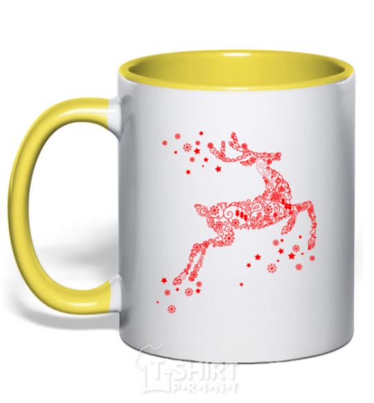 Чашка с цветной ручкой New Year Red Deer Солнечно желтый фото