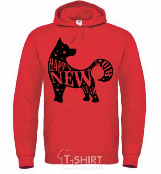 Men`s hoodie Happy New Year 2018 dog bright-red фото
