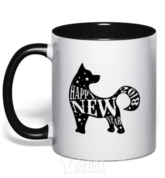 Mug with a colored handle Happy New Year 2018 dog black фото