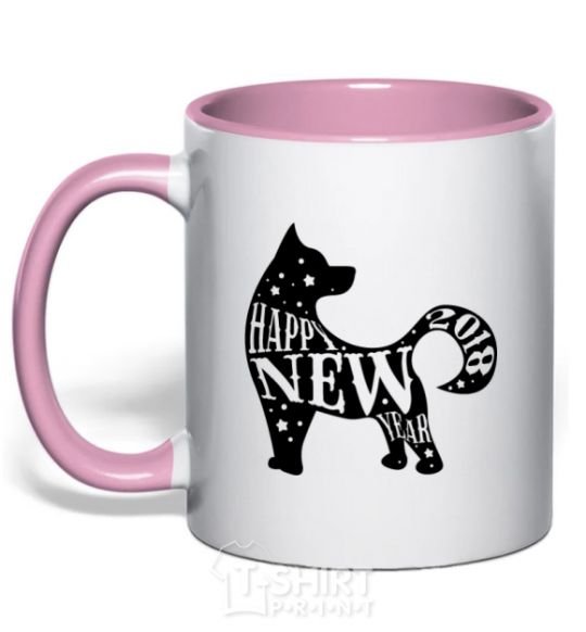 Mug with a colored handle Happy New Year 2018 dog light-pink фото