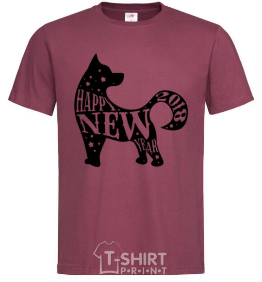 Men's T-Shirt Happy New Year 2018 dog burgundy фото