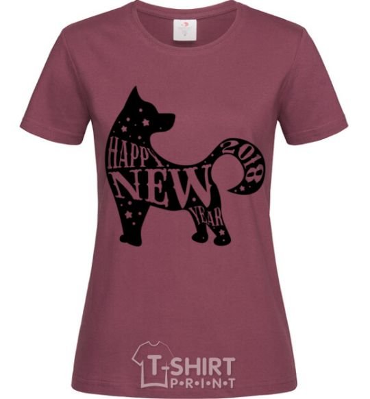 Women's T-shirt Happy New Year 2018 dog burgundy фото