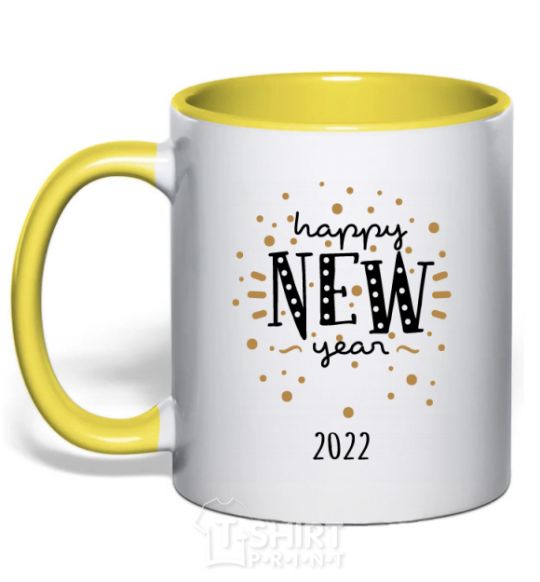 Mug with a colored handle Happy New Year 2020 Firework yellow фото