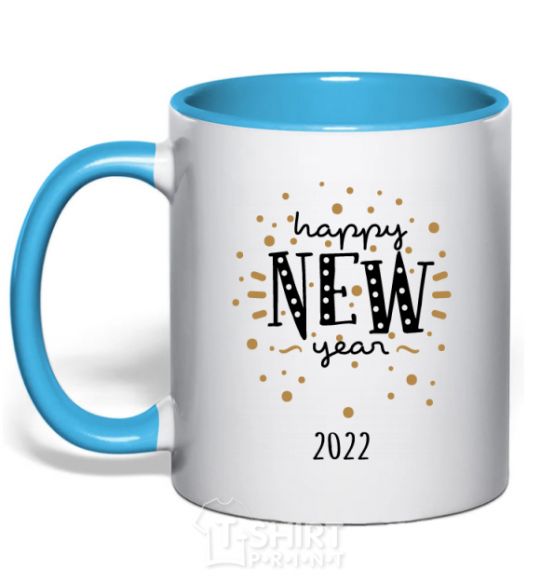 Mug with a colored handle Happy New Year 2020 Firework sky-blue фото
