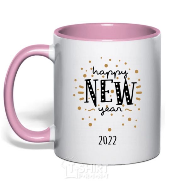 Mug with a colored handle Happy New Year 2020 Firework light-pink фото