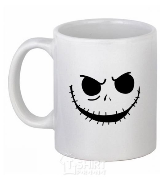 Ceramic mug Face with mouth sewn up White фото