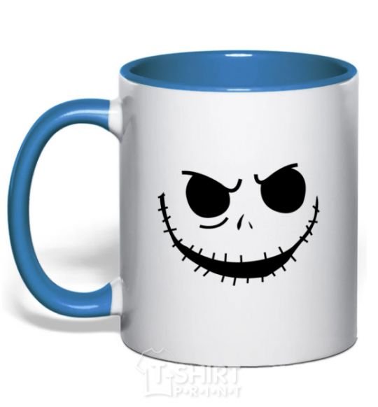 Mug with a colored handle Face with mouth sewn up royal-blue фото