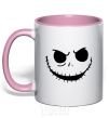 Mug with a colored handle Face with mouth sewn up light-pink фото