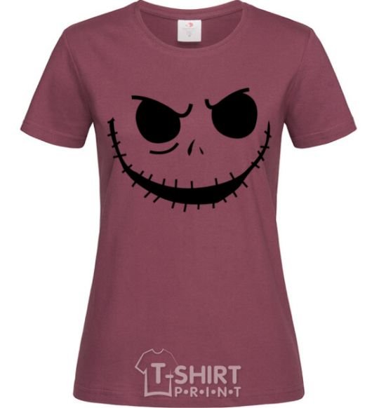 Women's T-shirt Face with mouth sewn up burgundy фото