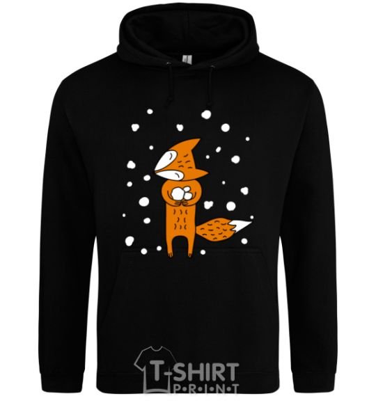 Men`s hoodie The fox and the snow black фото