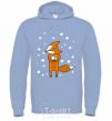 Men`s hoodie The fox and the snow sky-blue фото
