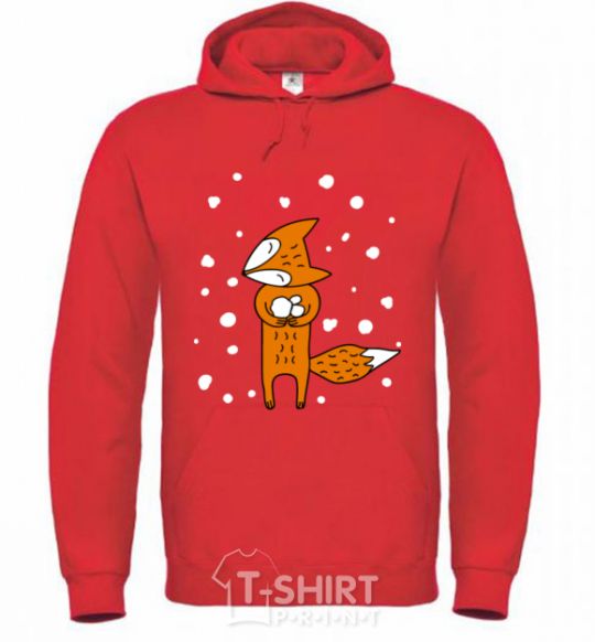 Men`s hoodie The fox and the snow bright-red фото
