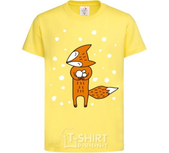 Kids T-shirt The fox and the snow cornsilk фото