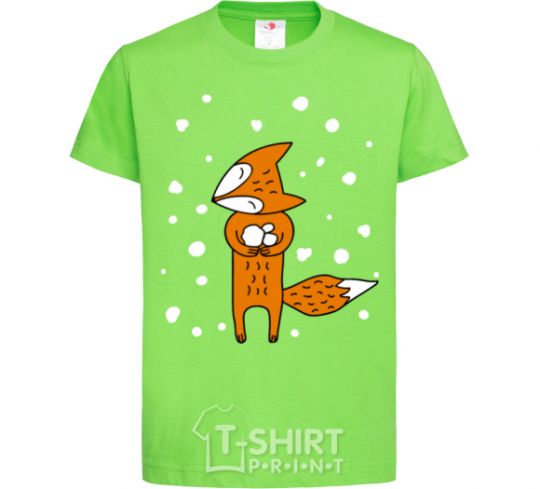 Kids T-shirt The fox and the snow orchid-green фото