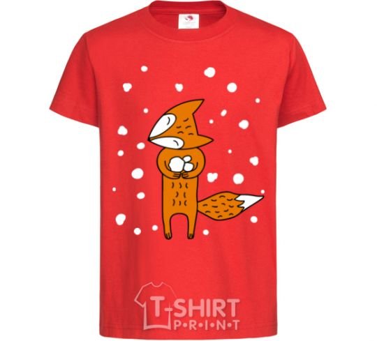 Kids T-shirt The fox and the snow red фото