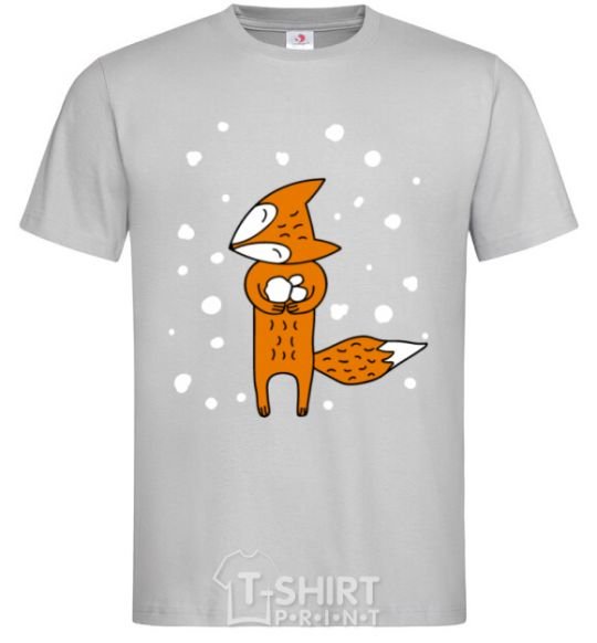 Men's T-Shirt The fox and the snow grey фото