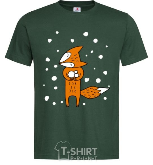 Men's T-Shirt The fox and the snow bottle-green фото