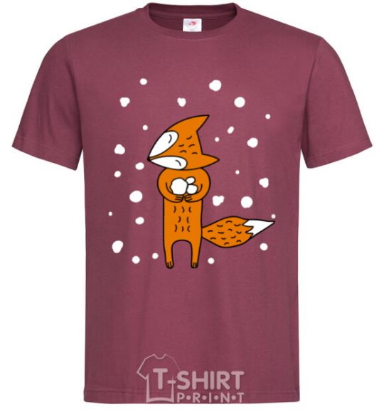 Men's T-Shirt The fox and the snow burgundy фото