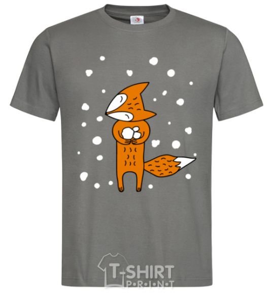 Men's T-Shirt The fox and the snow dark-grey фото