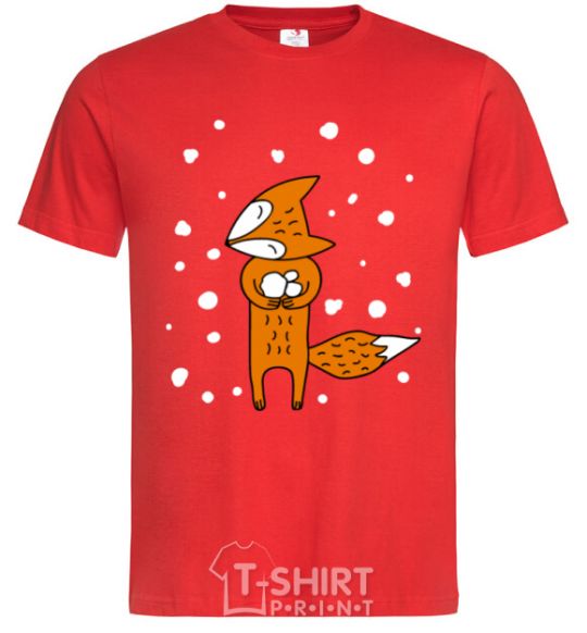 Men's T-Shirt The fox and the snow red фото