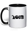 Mug with a colored handle Year of the dog 2018 snowflakes black фото