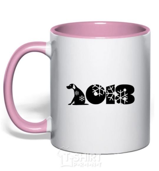 Чашка с цветной ручкой Год собаки 2018 снежинки Нежно розовый фото