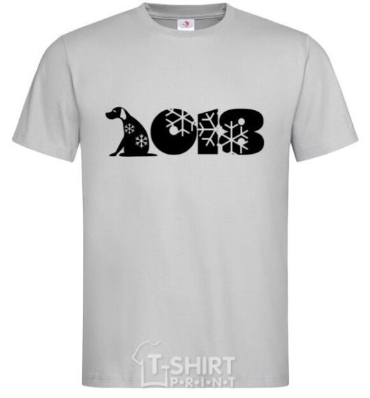 Мужская футболка Год собаки 2018 снежинки Серый фото