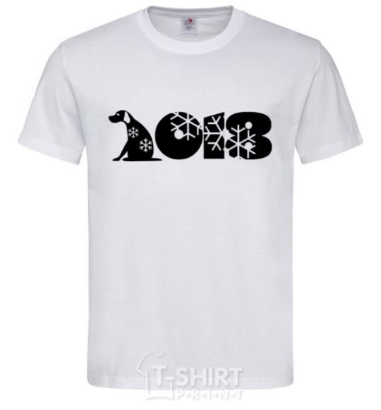 Men's T-Shirt Year of the dog 2018 snowflakes White фото