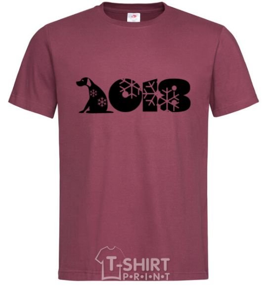 Men's T-Shirt Year of the dog 2018 snowflakes burgundy фото