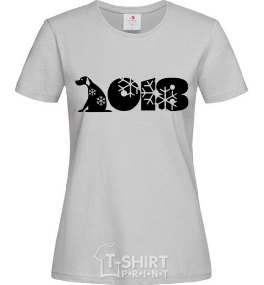 Женская футболка Год собаки 2018 снежинки Серый фото