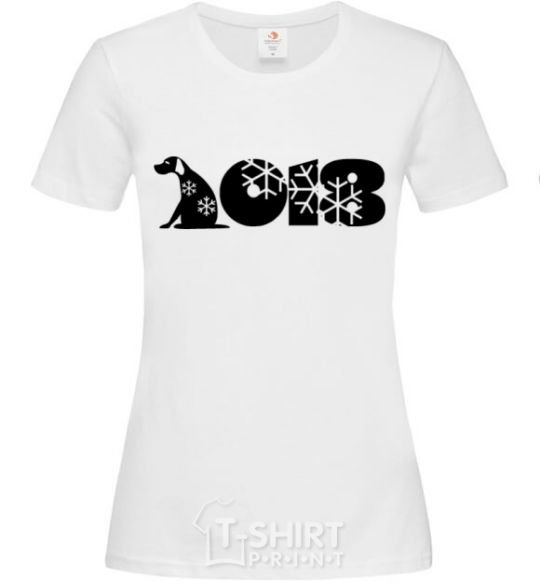 Women's T-shirt Year of the dog 2018 snowflakes White фото