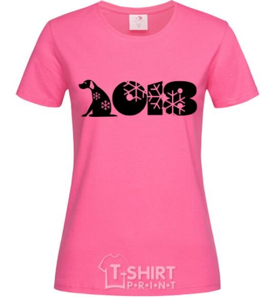 Женская футболка Год собаки 2018 снежинки Ярко-розовый фото