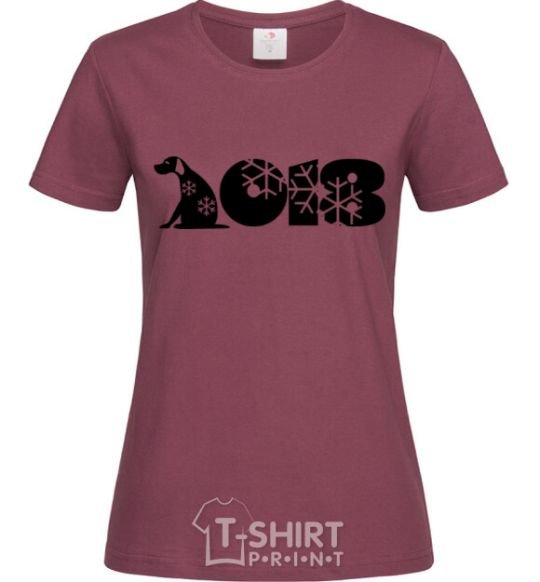 Женская футболка Год собаки 2018 снежинки Бордовый фото