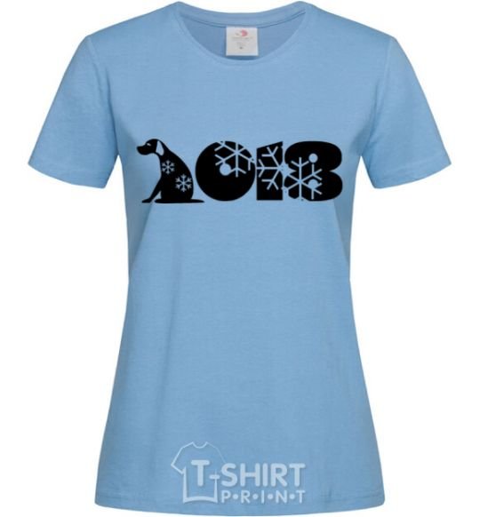 Women's T-shirt Year of the dog 2018 snowflakes sky-blue фото