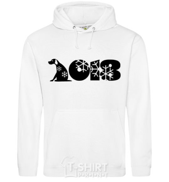 Men`s hoodie Year of the dog 2018 snowflakes White фото